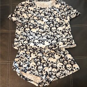 ROMWE Black and White Floral Pajama Set